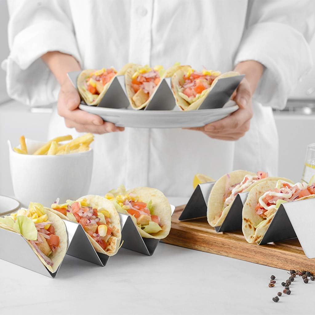 Maayun Taco Holder,Wave Shape Taco Stand,Stainless Steel Taco Rack, Good Holder Stand on Table, Hold 2 or 3 Hard or Soft Shell Taco, Safe for Baking as Truck Tray (Silver)