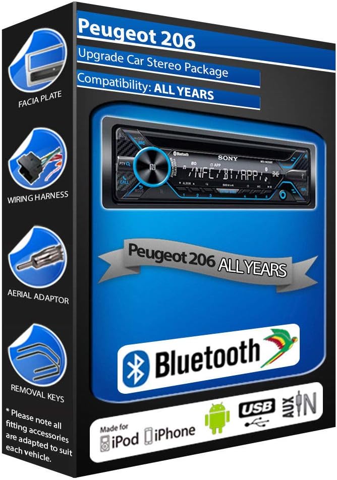 206 CD player, Sony MEX-N4200BT car stereo Bluetooth Handsfree USB AUX