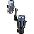 Cup Holder Phone Mount for Car,Upgraded 2 in 1 Car Cup Phone Holder Expander with Adjustable Base,360 Degree Rotation,This Hill Cup Phone Holder for Car Compatible iPhone,Samsung & All Smartphones