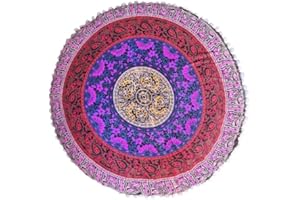 MY DREAM CARTS 32" Mandala Hippie Floor Pillows Cushion Seating Throw Round Boho Home Beach Picnic Decorative Pouf Large Sham Psychedelic Hall Bedroom Design Yoga Ottomans Modern Outdoor Cotton Fabric (Cover Only)