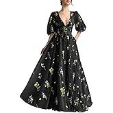 Fivsole Puff Sleeve Prom Dresses 2026 for Teens Long Flower Embroidery Tulle Formal Evening Gowns