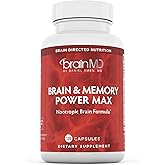 BRAINMD Dr Amen Brain & Memory Power MAX - 120 Capsules - Nootropic Supplement with Ginkgo Biloba Extract & Huperzine A - 30 Servings