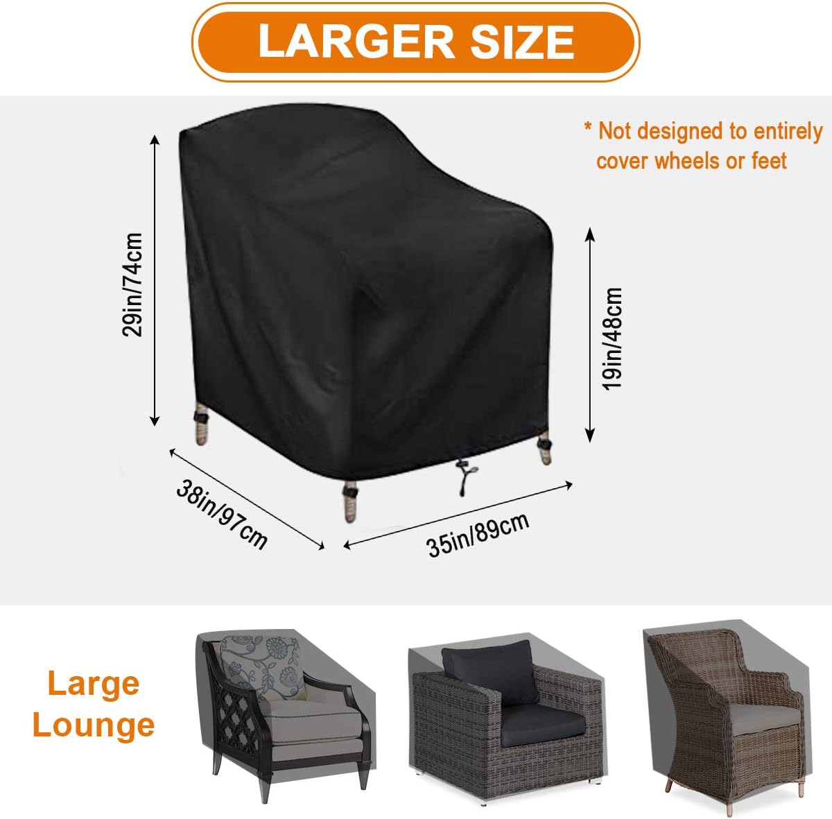 CAVEEN Patio Chair Covers, Outdoor Stackable-Chair Patio Furniture Cover, Waterproof Deep Seat Lounge Chair Cover, High Back 600D Oxford Patio Chair Cover Black Large (2 Pack): Furniture & Decor