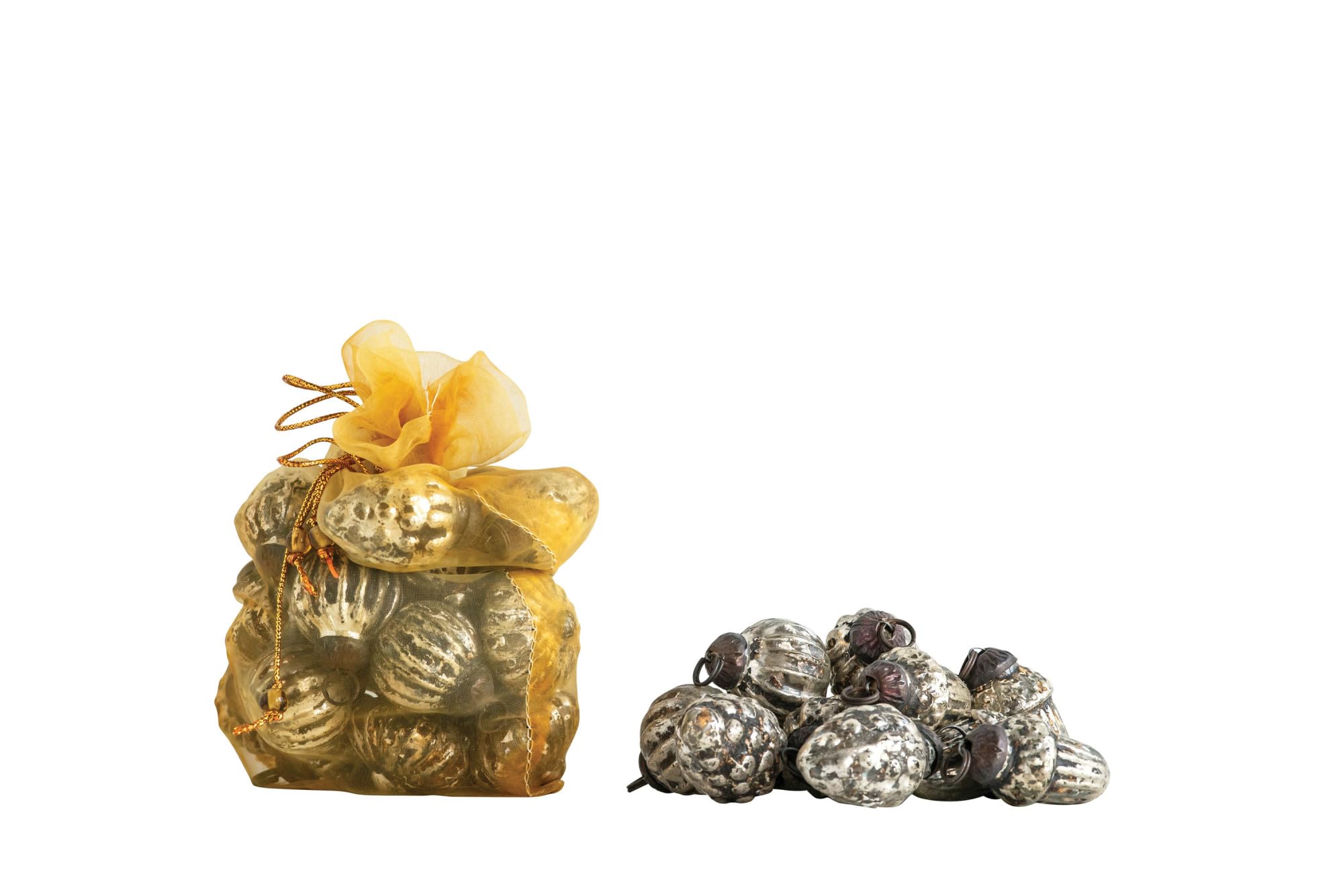 Creative Co-Op Embossed Mercury Glass Ornaments in Organza Bag, Distressed Gray, Set of 36
