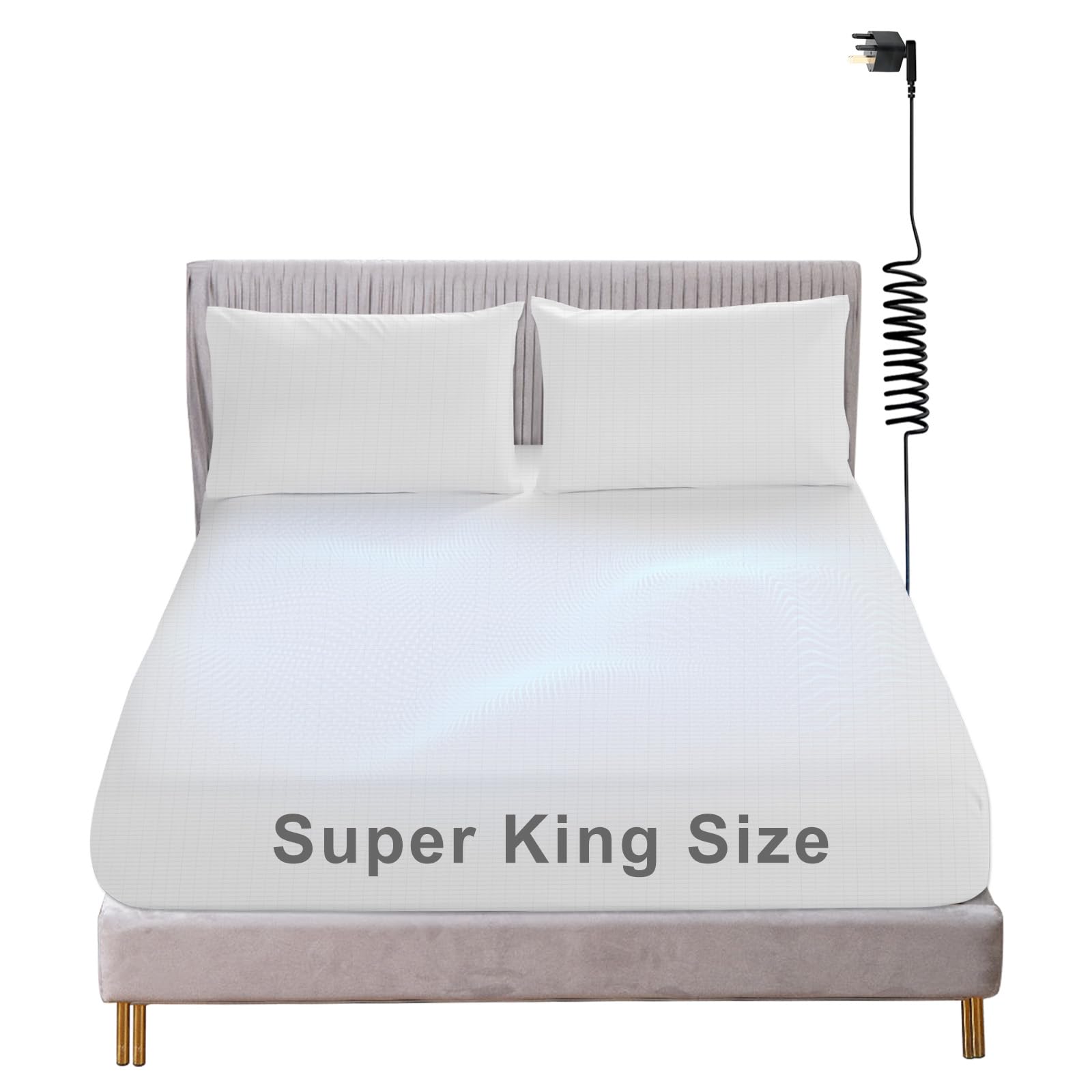 Grounding Fitted Sheet, Earthing Sheets Super King Size with 15ft UK Cord, Grounding Bed Sheet with 5% Silver Fiber & 95% Organic Cotton for Improving Sleep, Better Working (180x200cm)