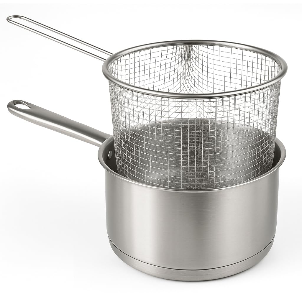 MGE Induction Deep Fat Fryer Set - Stainless Steel Frying Pan Basket with Chip Pan and Basket - 16 cm