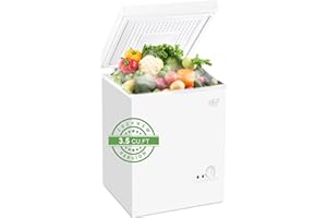 KRIB BLING Chest Freezer Krib Bling Adjustable Thermostat Compact Freezers with Removable Storage Basket for House Kitchen Garage Basement (3.5 cu.ft, White)