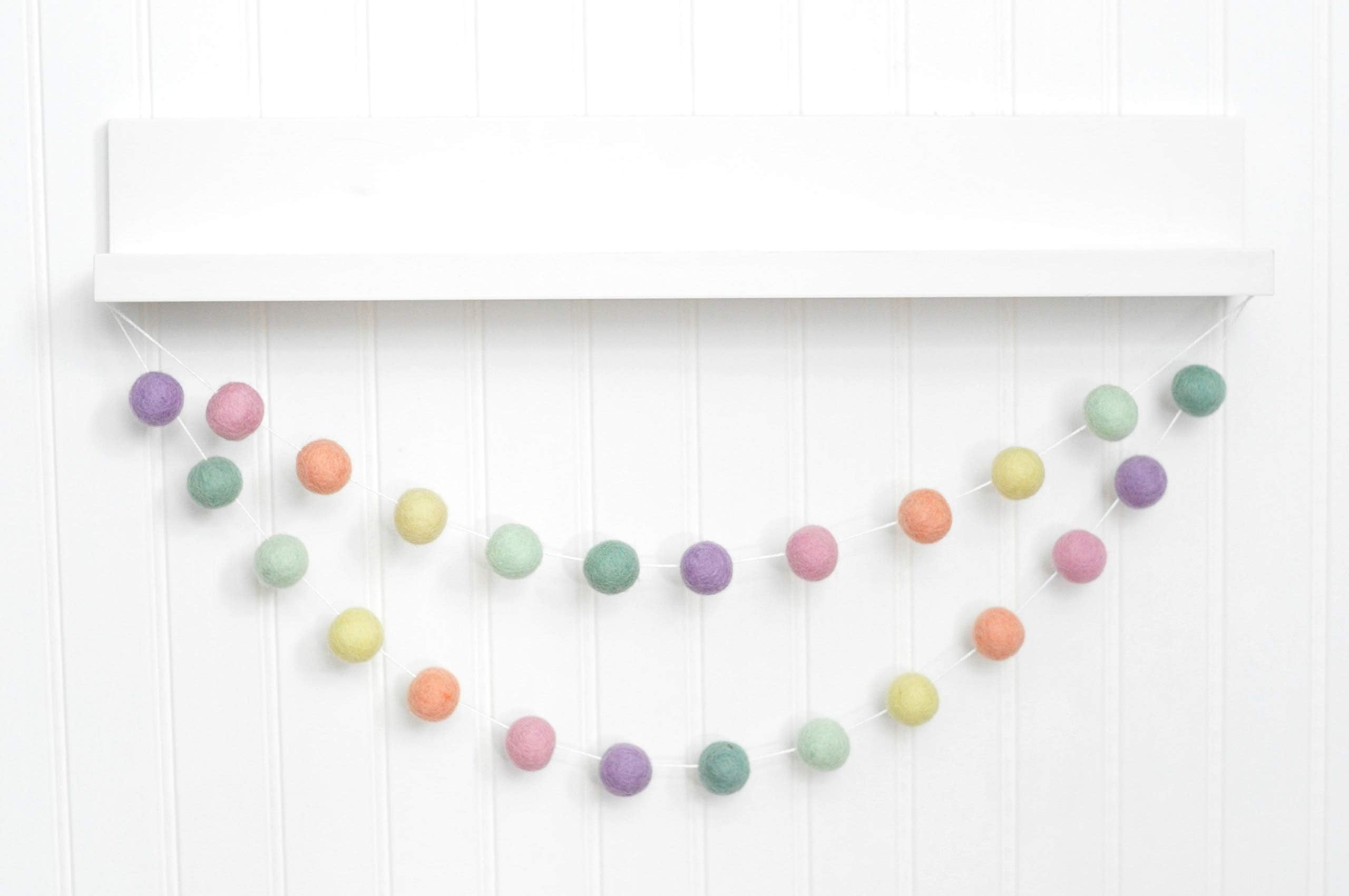Easter Felt Ball Garland - Pastel Rainbow - 1" (2.5 cm) felt balls)