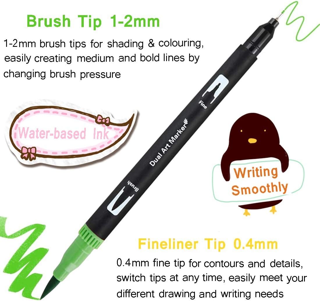 Gelanty Colouring Pens, 36 Dual Brush Felt Tip Pen for Writing Drawing, Sketching, Calligraphy, Coloring Book, Card Making - Image 4