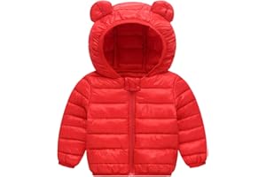 Happy Cherry Baby Boys Girls Down Cotton Coat with Bear Ear Jacket Lightweight Windproof Zip Up Hooded Coat Winter