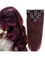 Beauty: Double Weft 100% Remy Human Hair Clip in Extensions 14-22 Grade 7A Quality Full Head Thick Long Soft Silky Straight 8pcs 18clips for Women Beauty (20" / 20 inch 150g ,#99J Burgundy Wine Red) - sexy baby