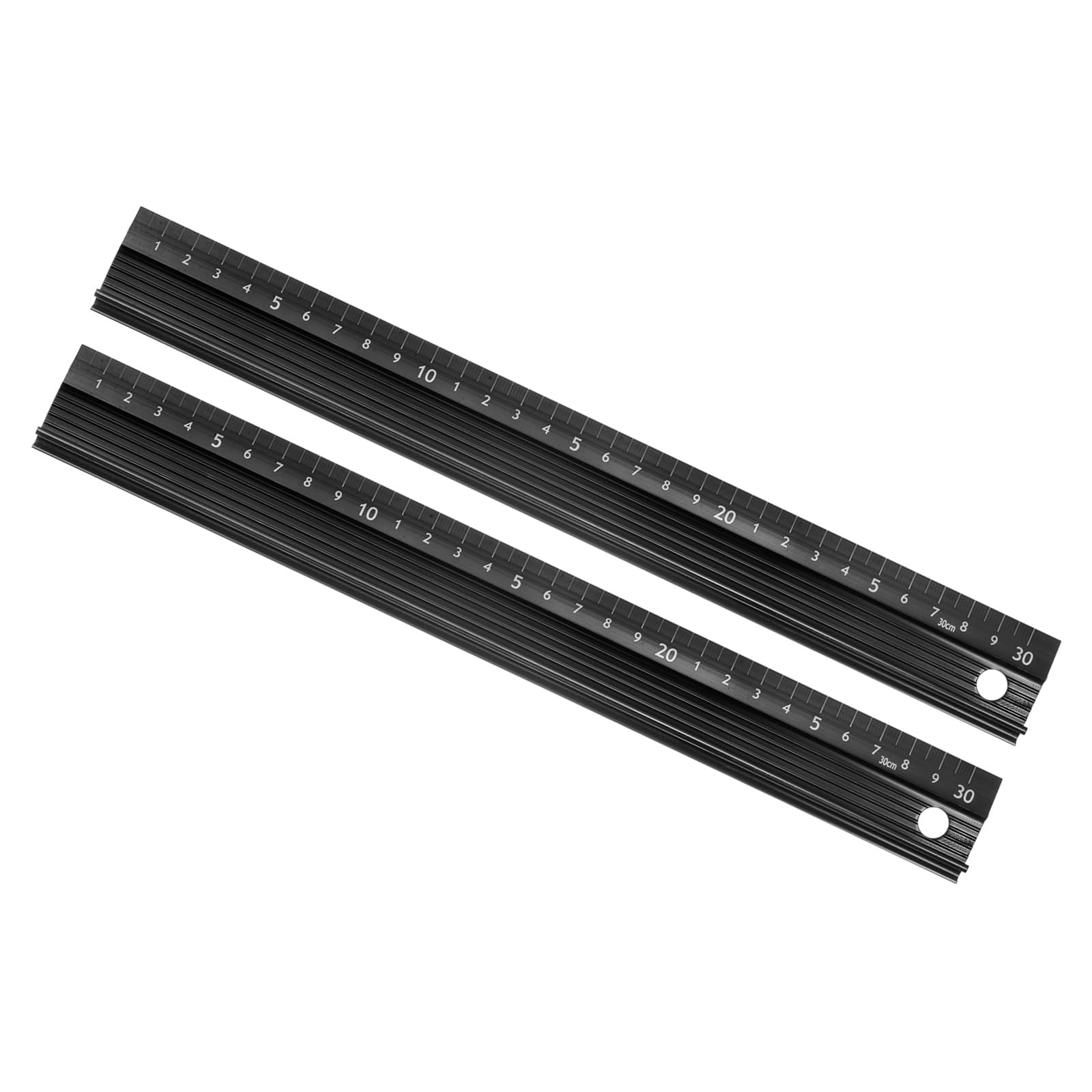 Kozelo 2pcs Raised Grip Metal Ruler - [30cm] Aluminum Alloy Precise Measurement Cutting Straight Protective Ruler Ruler Black for Office Measure Cut Drawing Use, 1mm Precision