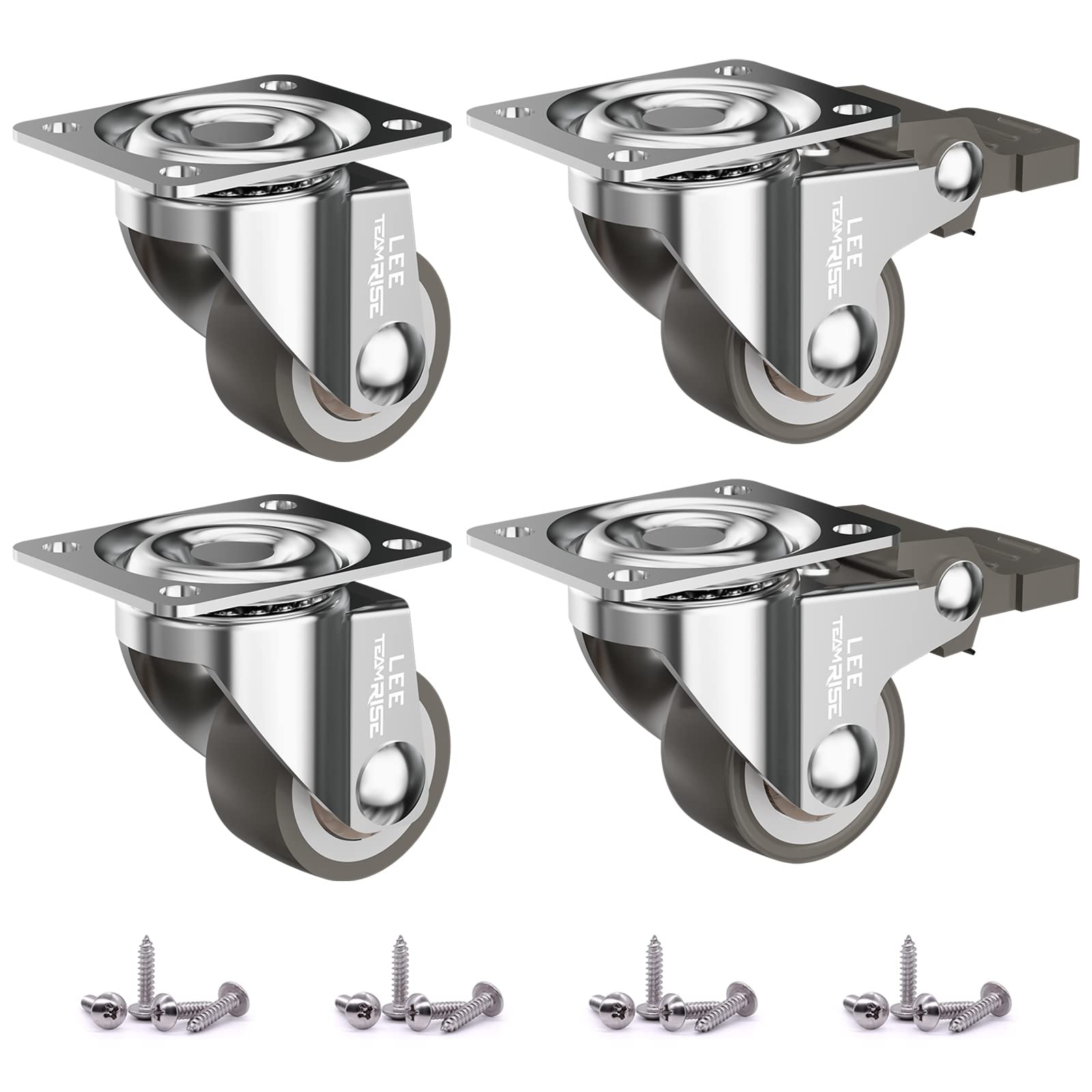 Photo 1 of 1" Low Profile Casters Wheels for Furniture Small casters Soft Rubber Caster Swivel with Locking Top Plate Castors 110 Lbs Load Capacity Casters Set of 4 Rolling Smooth (2 with Brake and 2 Without)
