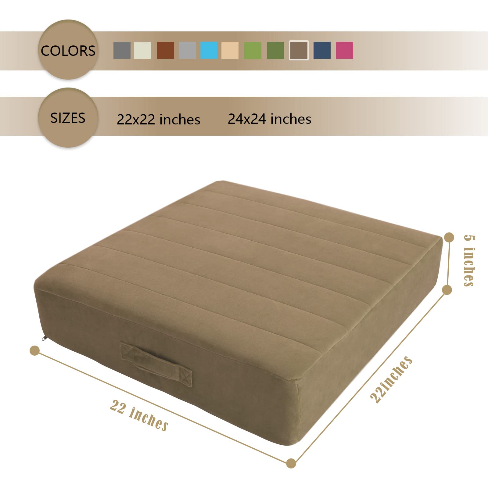 MeMoreCool Square Floor Pillow Seating for Adults Kids, Large Meditation Cushion Floor Pillow with Thick Foam & Soft Tufted Cover, Washable Big Pillow Seat Floor Cushion for Sitting Yoga 22" Coffee - Image 7