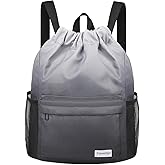 time2go Waterproof Drawstring Backpack Sports Gym Sackpack with Mesh Pockets Water-Resistant String Cinch Beach Bag for Men Women