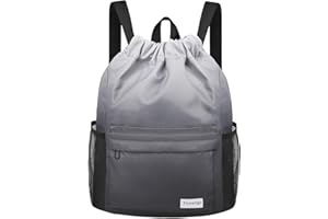 Time2go Drawstring Backpack Sports Gym Sackpack with Mesh Pockets Water-Resistant String Cinch Beach Bag for Men Women(Gradient Gray)