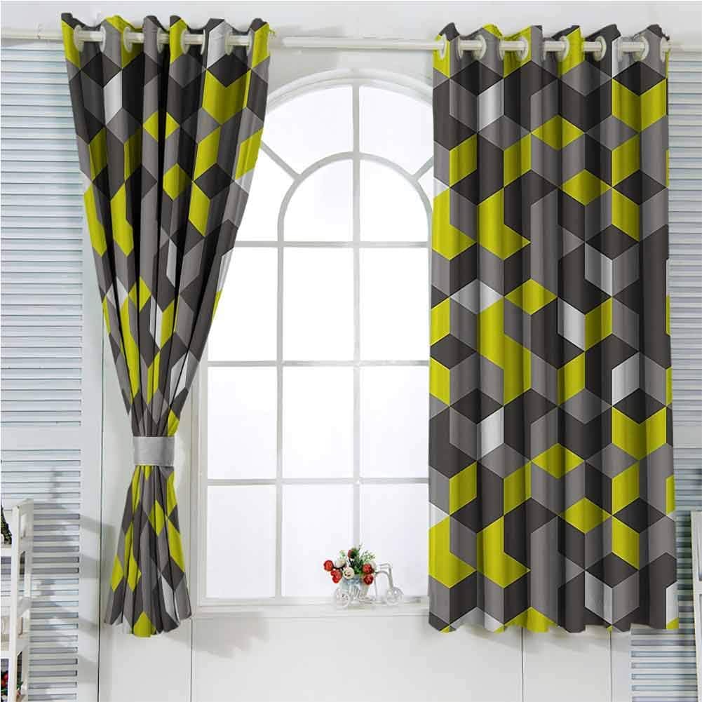 Mustard Yellow Black and White Grommet Curtains 84 Inch Lenght, Grey