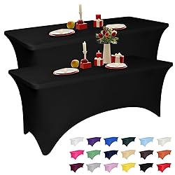 2 Pack 4 Feet Black Spandex Tablecloth for