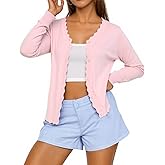 Ezbelle Women's Crop Sweater Long Sleeve Tops Shrugs Flowy Cardigan Sweaters Knit Button Ruffle Shirt Fall Fashion