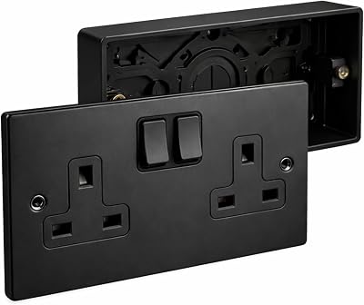SHPELEC 13A 2 Gang Switched Socket Surface Back Box Matt Black