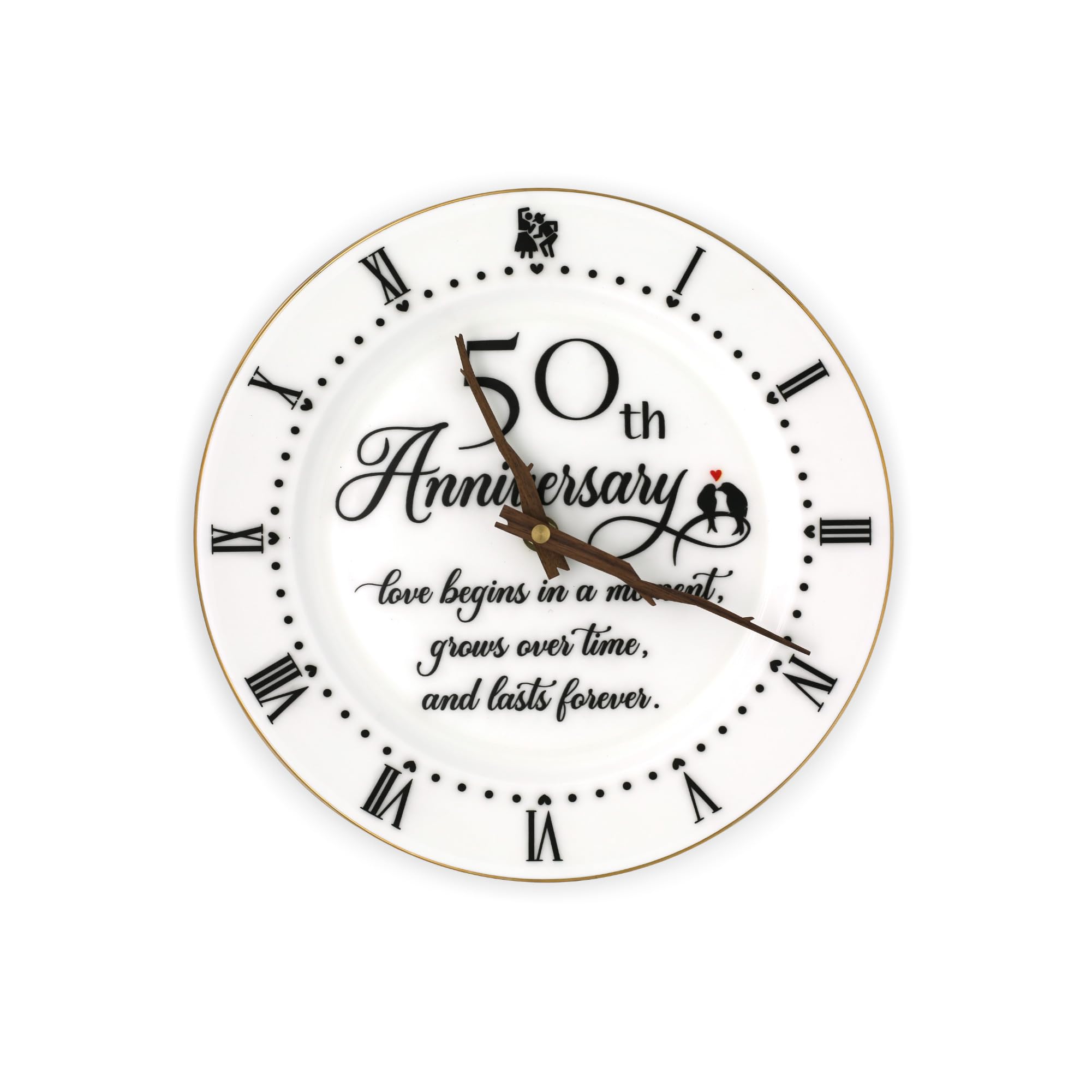 TOBOHU 50th Anniversary Porcelain Clock with Gold Trim, 50 Year Wedding Gifts Idea for Parents, Unique Golden Anniversary decorations for Him, Her, Husband or Wife - 10 inch