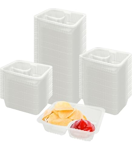 Vmiapxo 200 Pcs 12oz Plastic Nacho Trays, 6.5" X 5.1" Disposable Food Serving Container, 2 Compartment Nacho Boat For Snack & Sauce Cheese Dip, Concession Stand Movie Night Carniva Party Chip