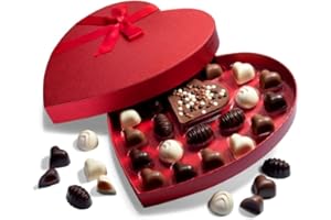 ASTOR Valentines Chocolate Candy, Valentines Day Assorted Gourmet Belgian Heart Chocolate Truffles, Gifts for Him and Her in Elegant Red Heart Gift Box. Milk, Dark, Strawberry, 6 Flavors with 24 Treats
