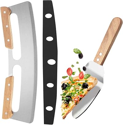 IAGORYUE 14 Inch Large Metal Pizza Cutter with Cover & Wood Handle + Cake Server