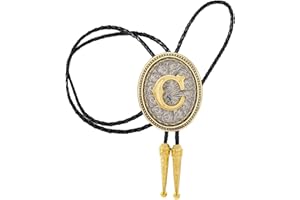BOLATILT Western Initial Letter Bolo Tie for Men, Cowboy Rodeo ABCD to Z Leather Necklace, Cowgirl Western Accessory for Women