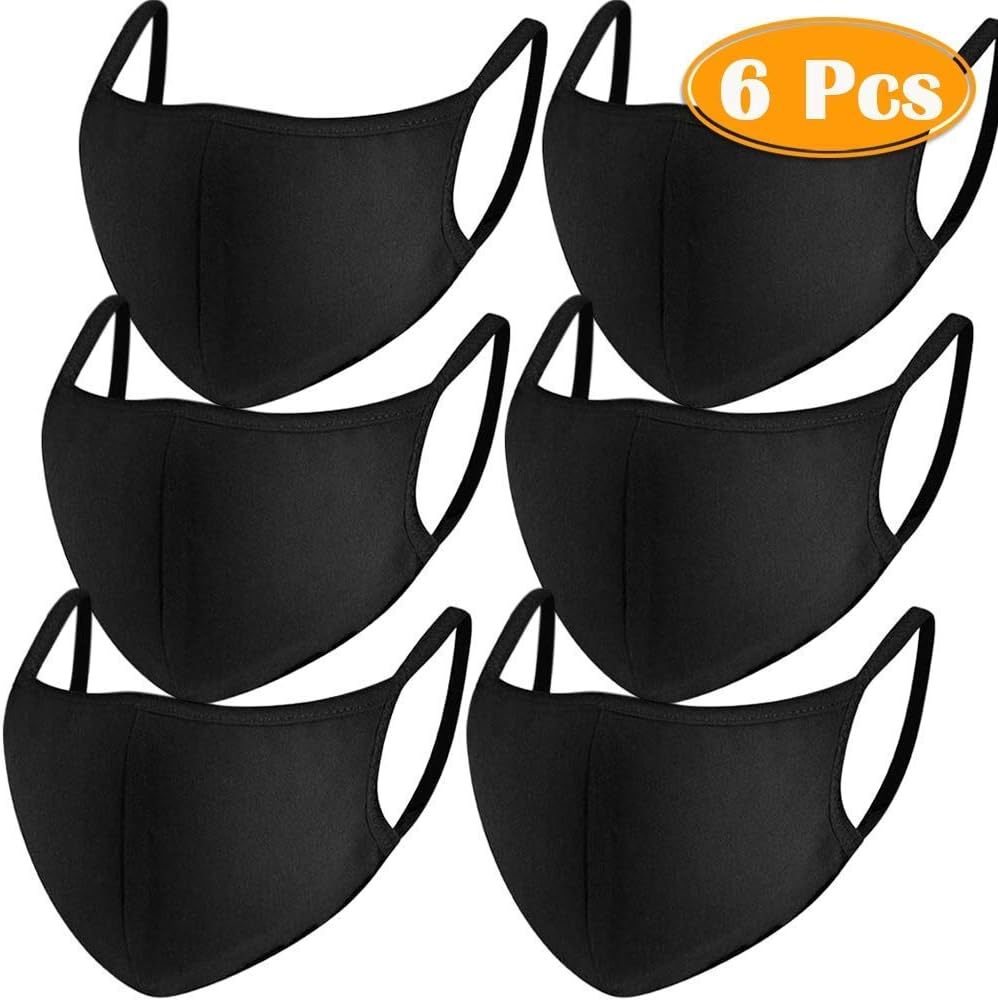 6 Pack Dust Masks with 12PCS N95 Filters, Anti Pollution 3D Facemask-Washable and Reusable, PM2.5 Windproof Cotton Face Mouth Mask for Cycling Camping Travel Black for Adults