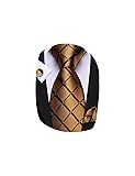 Barry.Wang 63" Checkered Ties Set Mens Gold Striped