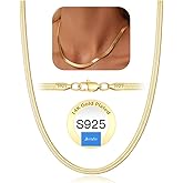 Jewlpire 18K Gold Plated 925 Sterling Silver Rope/Cuban/Paperclip/Herringbone Chain Necklaces for Women, Hypoallergenic Women's Chain Necklaces 16+3 Inch