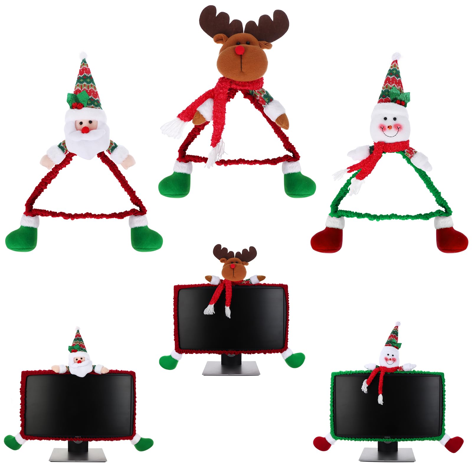 Photo 1 of 2 Pack Christmas Computer Monitor Covers Elastic Xmas Decorations Reindeer Computer Monitor Border Cover, Elastic Laptop Computer Cover for New Year Gift Ideas Xmas Home Office Computer Decoration (2)