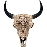 alikiki Boho Cow Skull Decor - 9.3” L Faux Bull Skull Wall Handing Resin Animal Steer Head Skull Ornament Western Bohemia Room Ideas Decorations