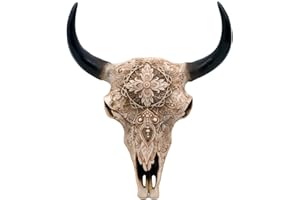 alikiki Boho Cow Skull Wall-Decor - 9.3” L Faux Bull Skull Wall Handing Resin Animal Steer Head Skull Ornament Western Bohemia Room Ideas Decorations