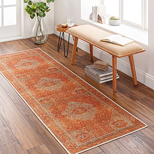 Livabliss Amelie Vintage Medallion Washable Area Rug,2'7" x 7'10",Orange