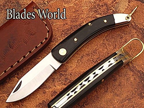 HAND MADE STAINLESS STEEL "5.3 AWESOME POCKET KNIFE WITH BUFFALO HORN & SOLID WHITE COPPER BOLSTER HANDLE (BDM-180)