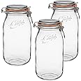Le Parfait Super Jar, Canning Jars, 2L French Glass Canning Jar w/Round Body, Glass Jars w/Airtight Lid, Canning Jars Wide Mouth, Glass Jar With Lid, Clear Jar, Clear Glass Jars (64oz/2 Quarts, 3 pk)