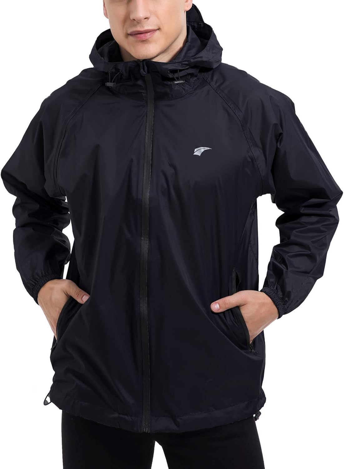 Men's Waterproof Hooded Rain Jacket Windbreaker Lightweight Packable Raincoat: Clothing