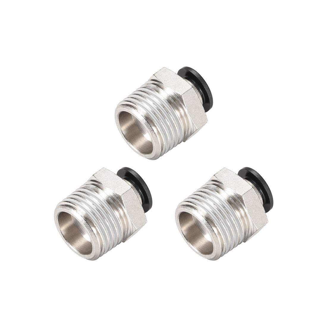 sourcing map Straight Pneumatic Push to Quick Connect Fittings 1/2NPT Male X 8mm Tube OD Silver Tone 3pcs