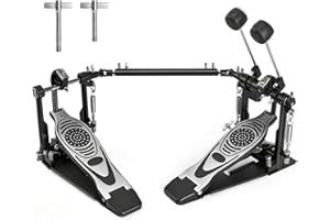 Double Bass Drum Pedal, Heavy Duty Kick Drum Pedal with Double Chain Drive, Adjustable Spring Tension, Non-Slip Metal Base, S