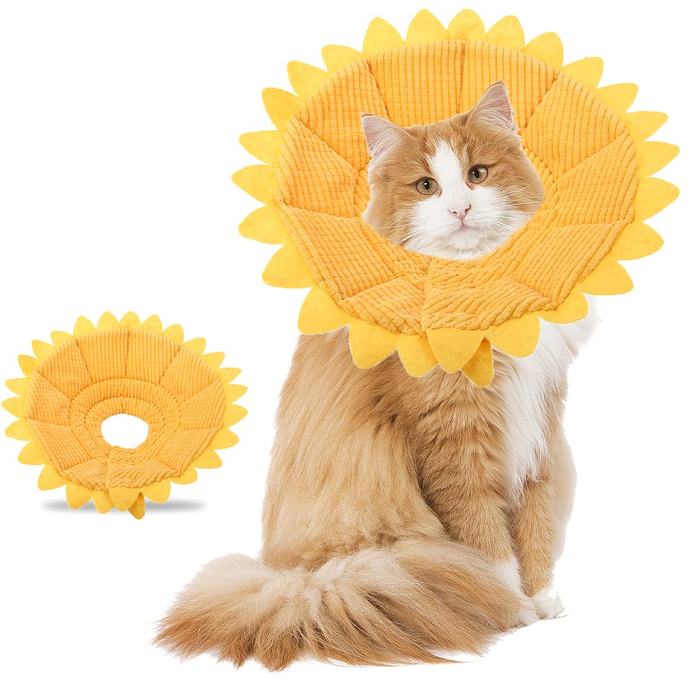 Pet Recovery E-Collar Adjustable Cotton Sunflower Elizabeth Collar Neck Cone Recovery Cone Collar Pet Protective Collar for Dog and Cat(23-26cm)