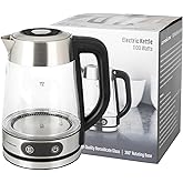 Epsilon 1.8L Glass Electric Kettle – Hot Water Tea Kettle with Borosilicate Glass & Stainless Steel, Auto Shut-Off, Fast Boil 1100W Electric Teapot, BPA-Free, Cool Touch Base