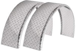 TOUGH GRADE ToughGrade 2-Pack Aluminum Diamond Plate Round Top Fender 10" X 34" X 17" | Car Hauler Trailer | Cargo Trailer | Utility Trailer | Landscape Trailer