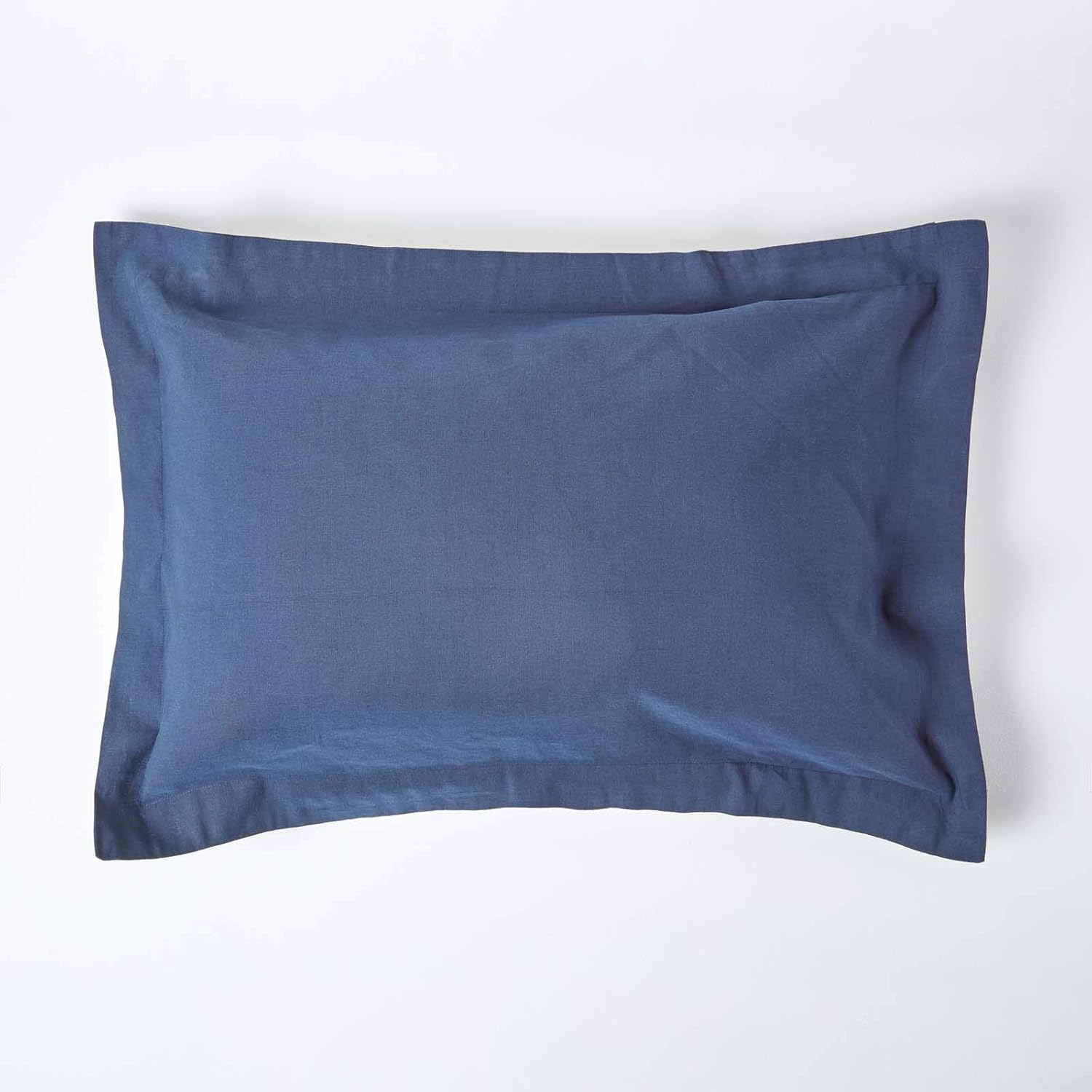 HOMESCAPES Soft Linen Oxford Pillowcase Plain Navy Blue Textured