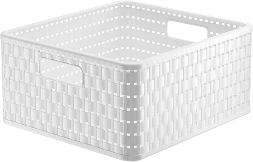 Rotho Country - Caja de almacenaje con efecto de mimbre, Blanco, A4: Amazon.es: Hogar