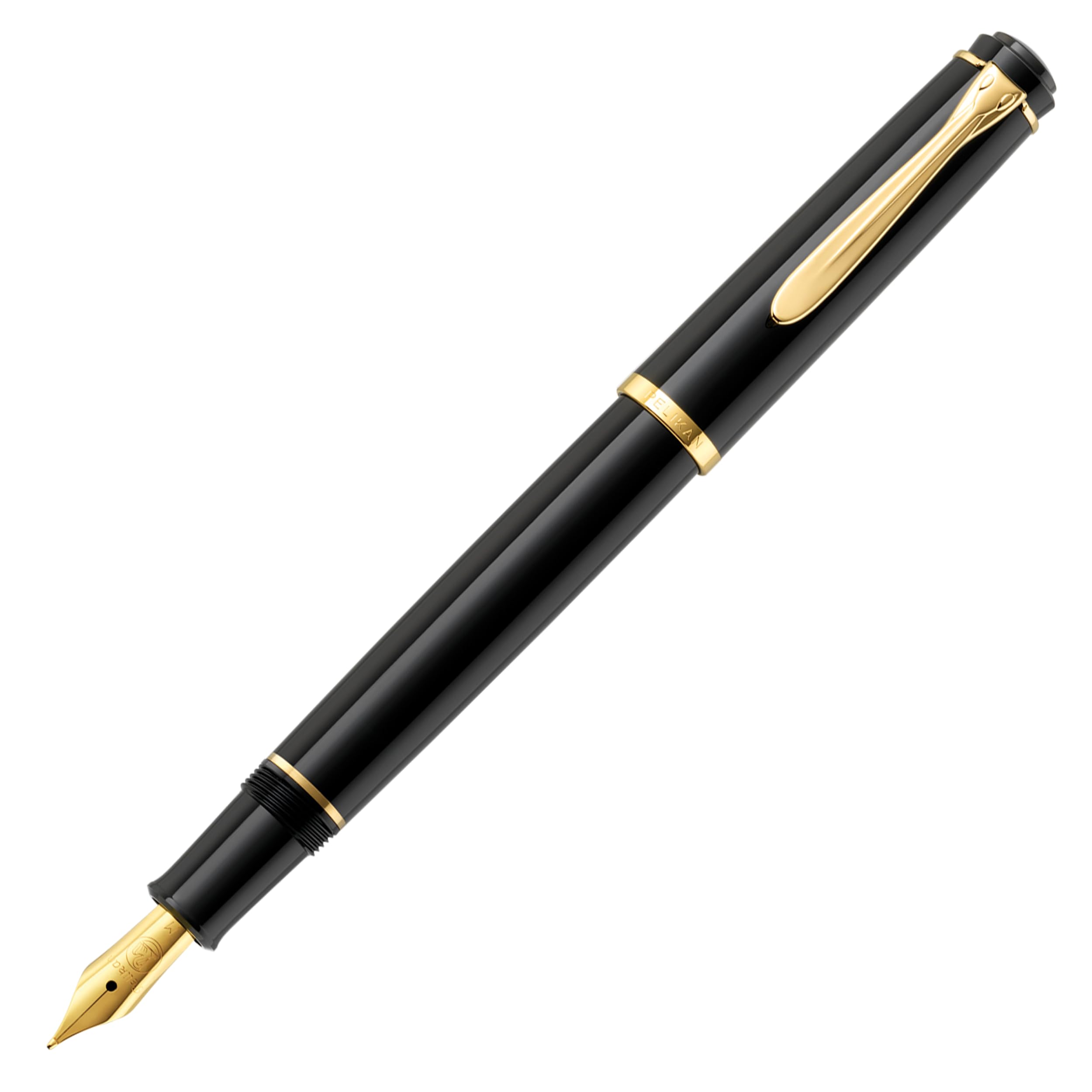 Pelikan Classic 200 Fountain Pen Black F Nib Precious Resin Case with 24K Gold-Plated Trim in Gift Case