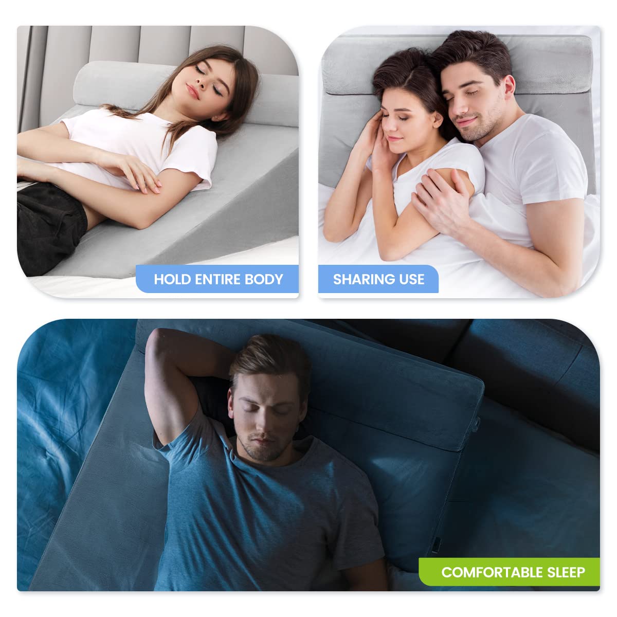 OasisSpace Double Extra Large Wedge Pillow Orthopedic Bed Wedge Pillow Set, Memory Foam Sitting Wedge Pillow for Adults, Wedge Pillow for Sleeping, GRED and Acid Reflux (12''Hx35''Lx32''W)