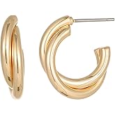 Upowka Gold Twisted Hoop Earrings,14K Gold Plated Lightweight Triple/Double Overlapping Hoop Earrings for Women