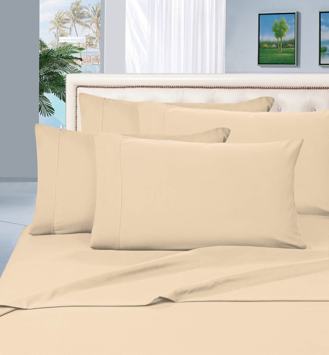 Elegant Comfort ® Wrinkle Resistant - 1500 Thread Count Luxury Silky Soft 6 pc Sheet set, Deep Pocket Up to 16" and Colors, Full, Beige